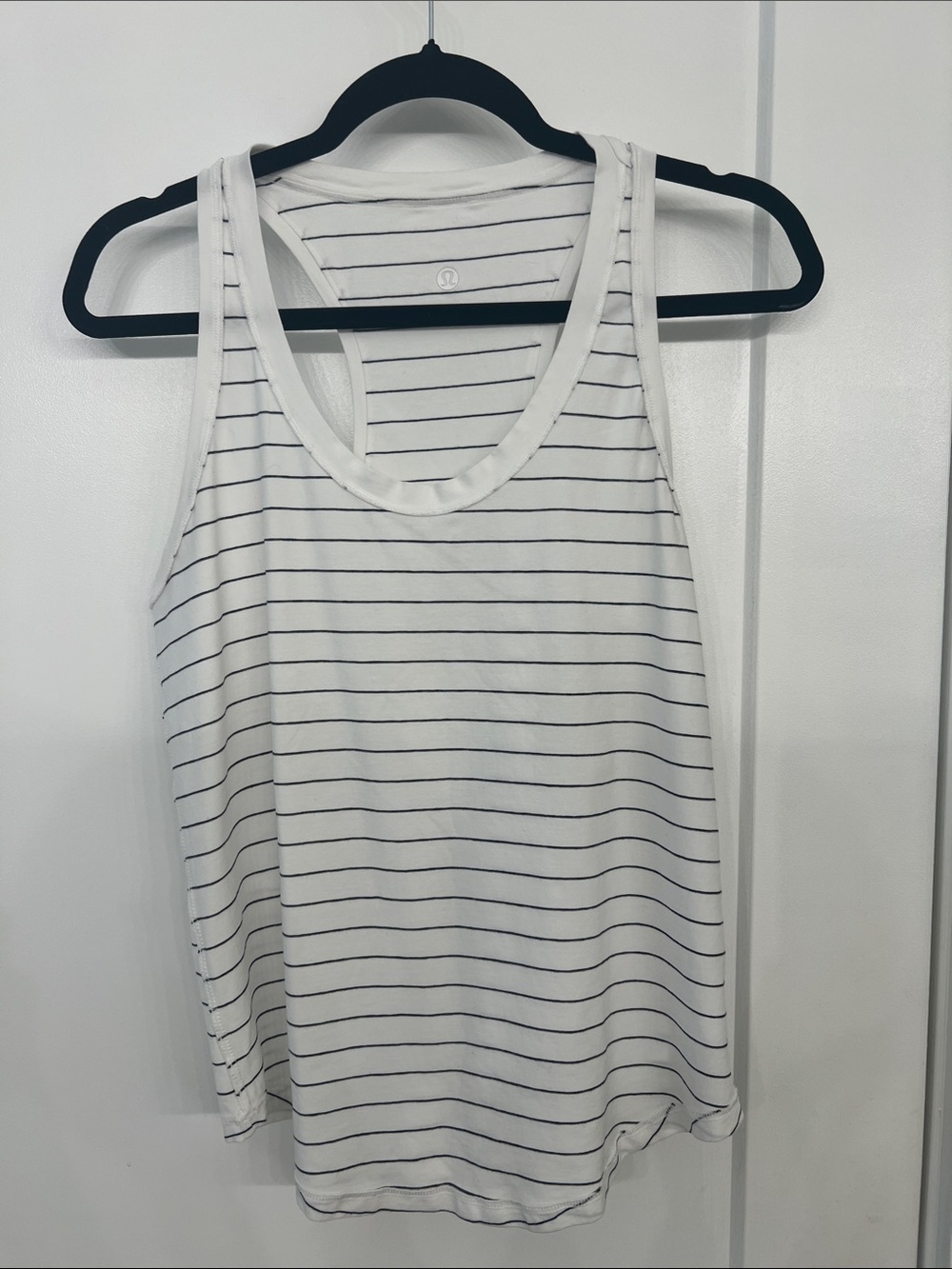 lululemon athletica White and Navy Striped Racerback Tank